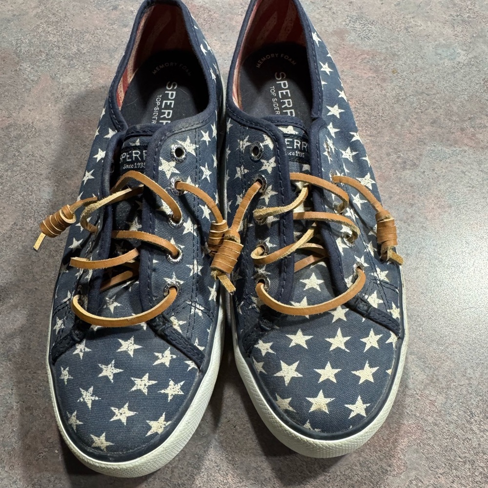 Sperry Blue and White Star Flats